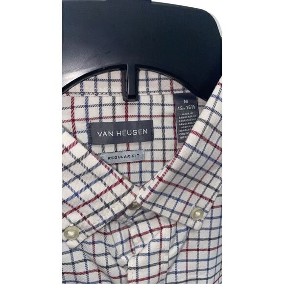Van Heusen White Plaid “Regular Fit” Long Sleeve Button Down Shirt M15-15.5 - Picture 3 of 4